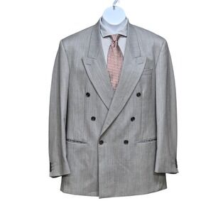 Yves Saint Laurent Blazer Mens 44R Gray Wool Double Breasted YSL Hertiage